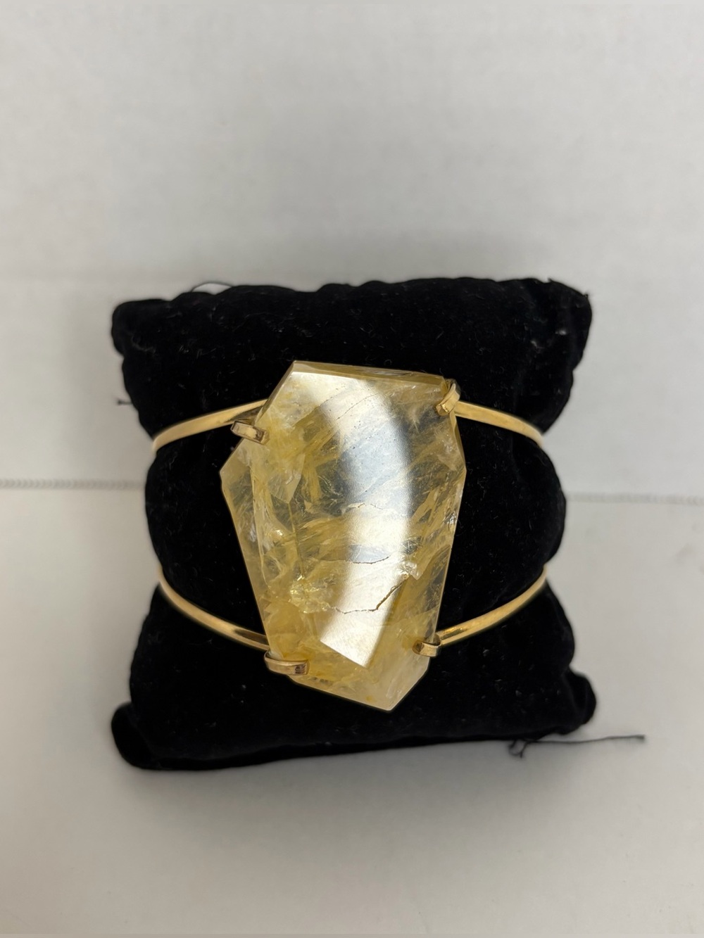 Gold-Tone Cuff Bracelet with Yellow Crystal
